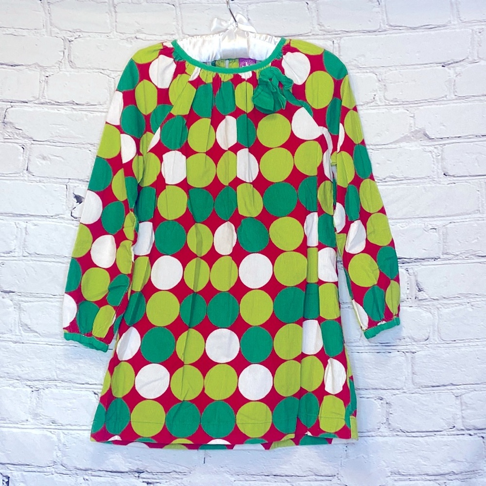 J. Khaki Green Red Christmas Polka Dot Corduroy Dress Size 6 Excellent Condition